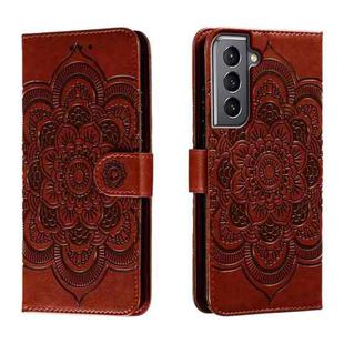 For Samsung Galaxy S21 5G Sun Mandala Embossing Pattern Phone Leather Case(Brown)