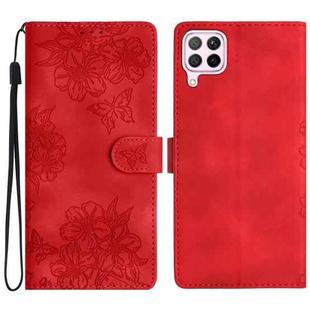 For Huawei P40 lite Cherry Blossom Butterfly Skin Feel Embossed PU Phone Case(Red)