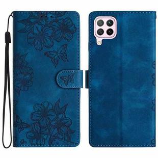 For Huawei P40 lite Cherry Blossom Butterfly Skin Feel Embossed PU Phone Case(Blue)