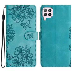 For Huawei P40 lite Cherry Blossom Butterfly Skin Feel Embossed PU Phone Case(Green)