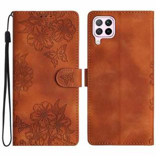 For Huawei P40 lite Cherry Blossom Butterfly Skin Feel Embossed PU Phone Case(Brown)