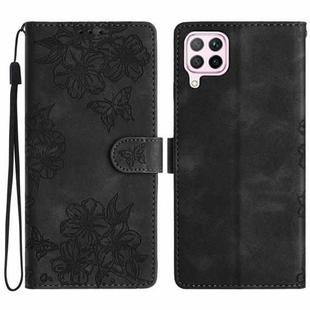 For Huawei P40 lite Cherry Blossom Butterfly Skin Feel Embossed PU Phone Case(Black)