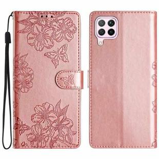 For Huawei P40 lite Cherry Blossom Butterfly Skin Feel Embossed PU Phone Case(Rose Gold)