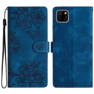 For Huawei Y5p / Honor 9S Cherry Blossom Butterfly Skin Feel Embossed PU Phone Case(Blue)