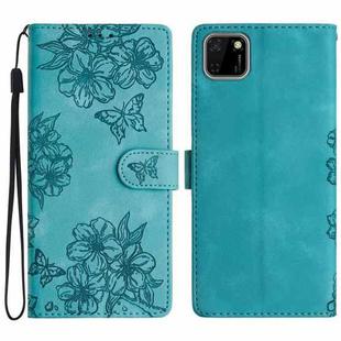 For Huawei Y5p / Honor 9S Cherry Blossom Butterfly Skin Feel Embossed PU Phone Case(Green)