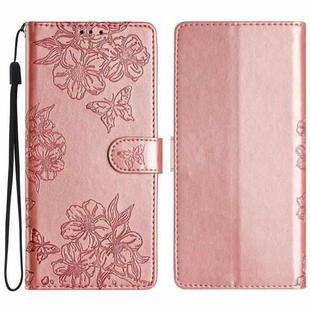 For Huawei Y6p Cherry Blossom Butterfly Skin Feel Embossed PU Phone Case(Rose Gold)