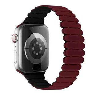 For Apple Watch SE 2023 40mm Bamboo Magnetic Silicone Watch Band(Wine Red Black)