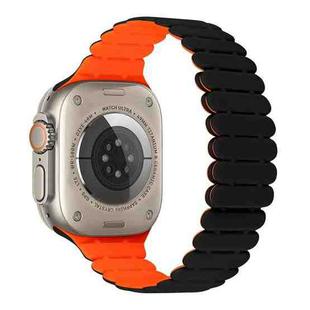 For Apple Watch Ultra 2 49mm Bamboo Magnetic Silicone Watch Band(Black Orange)