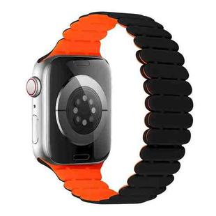 For Apple Watch Series 9 45mm Bamboo Magnetic Silicone Watch Band(Black Orange)