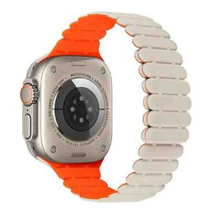 For Apple Watch Ultra 49mm Bamboo Magnetic Silicone Watch Band(Starlight Orange)