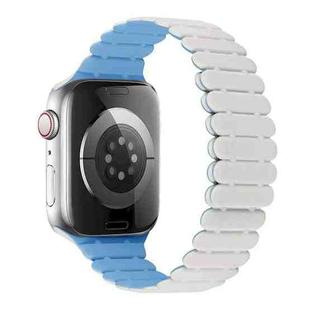 For Apple Watch Series 7 45mm Bamboo Magnetic Silicone Watch Band(White Fog Blue)