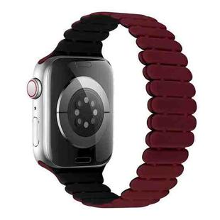 For Apple Watch Series 5 44mm Bamboo Magnetic Silicone Watch Band(Wine Red Black)