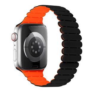 For Apple Watch Series 10 46mm Bamboo Magnetic Silicone Watch Band(Black Orange)