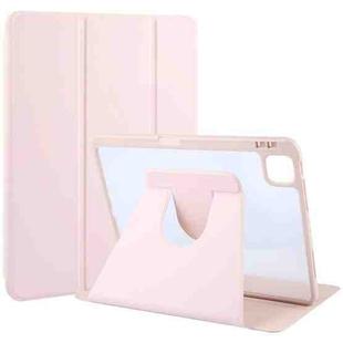 For iPad 10th Gen 10.9 2022 GEBEI Acrylic TPU 3-folding Rotating Smart Tablet Leather Case withh Pen Slot(Pink)