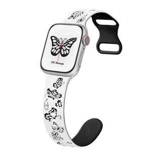For Apple Watch SE 2023 44mm Colorful Butterfly Pattern 8-shaped Buckle Silicone Watch Band(White Black)