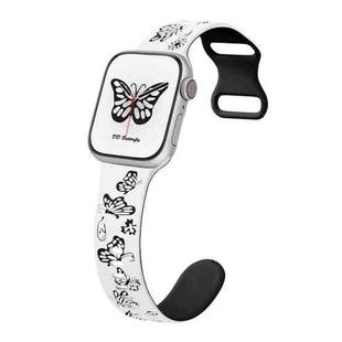 For Apple Watch SE 2023 40mm Colorful Butterfly Pattern 8-shaped Buckle Silicone Watch Band(White Black)