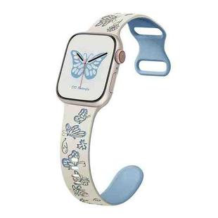 For Apple Watch SE 2023 40mm Colorful Butterfly Pattern 8-shaped Buckle Silicone Watch Band(White Fog Blue)