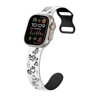 For Apple Watch Ultra 2 49mm Colorful Butterfly Pattern 8-shaped Buckle Silicone Watch Band(White Black)