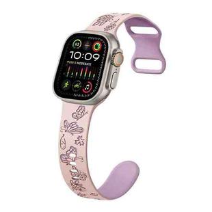 For Apple Watch Ultra 2 49mm Colorful Butterfly Pattern 8-shaped Buckle Silicone Watch Band(Pink Light Purple)