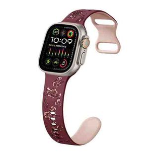 For Apple Watch Ultra 2 49mm Colorful Butterfly Pattern 8-shaped Buckle Silicone Watch Band(Wine Red Pink)