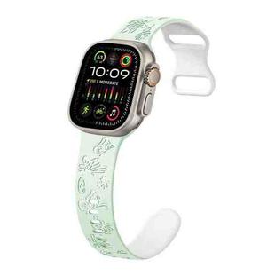 For Apple Watch Ultra 2 49mm Colorful Butterfly Pattern 8-shaped Buckle Silicone Watch Band(Light Mint White)