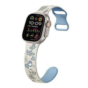 For Apple Watch Ultra 49mm Colorful Butterfly Pattern 8-shaped Buckle Silicone Watch Band(White Fog Blue)