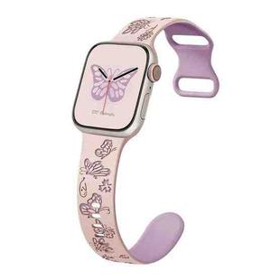 For Apple Watch Series 8 41mm Colorful Butterfly Pattern 8-shaped Buckle Silicone Watch Band(Pink Light Purple)