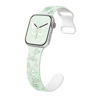 For Apple Watch Series 8 45mm Colorful Butterfly Pattern 8-shaped Buckle Silicone Watch Band(Light Mint White)