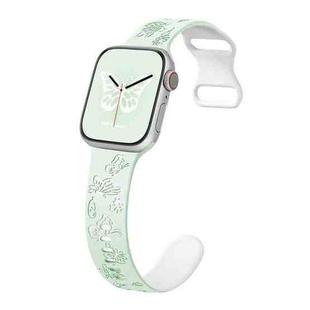 For Apple Watch SE 44mm Colorful Butterfly Pattern 8-shaped Buckle Silicone Watch Band(Light Mint White)