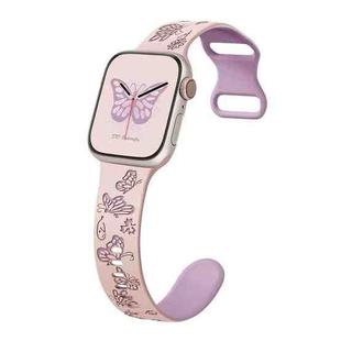For Apple Watch Series 6 40mm Colorful Butterfly Pattern 8-shaped Buckle Silicone Watch Band(Pink Light Purple)
