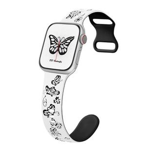 For Apple Watch Series 5 44mm Colorful Butterfly Pattern 8-shaped Buckle Silicone Watch Band(White Black)