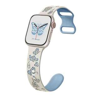 For Apple Watch Series 3 42mm Colorful Butterfly Pattern 8-shaped Buckle Silicone Watch Band(White Fog Blue)