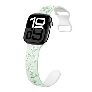 For Apple Watch Series 10 46mm Colorful Butterfly Pattern 8-shaped Buckle Silicone Watch Band(Light Mint White)