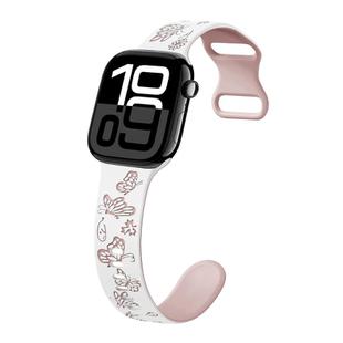 For Apple Watch Series 10 42mm Colorful Butterfly Pattern 8-shaped Buckle Silicone Watch Band(White Pink)