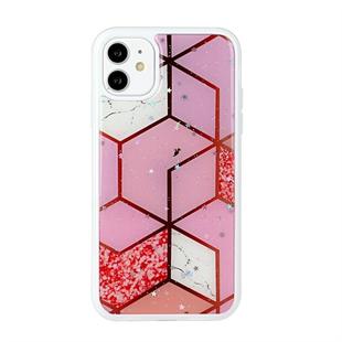 For iPhone 11 Marble Series Stars Powder Dropping Epoxy TPU Protective Case(Pink Plaid)