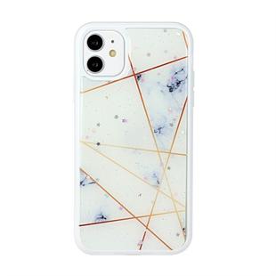For iPhone 11 Marble Series Stars Powder Dropping Epoxy TPU Protective Case(White Plaid)