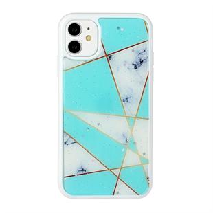 For iPhone 11 Pro Max Marble Series Stars Powder Dropping Epoxy TPU Protective Case(Green White Plaid)