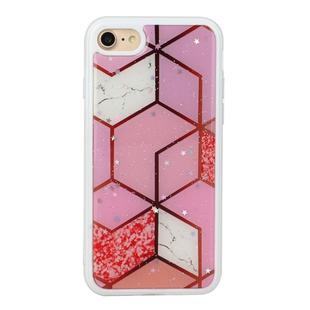 For iPhone SE 2022 / SE 2020 / 8 / 7 Marble Series Stars Powder Dropping Epoxy TPU Protective Case(Pink Plaid)