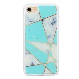 For iPhone SE 2022 / SE 2020 / 8 / 7 Marble Series Stars Powder Dropping Epoxy TPU Protective Case(Green White Plaid)
