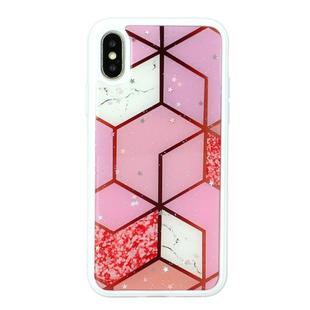 For iPhone X / XS Marble Series Stars Powder Dropping Epoxy TPU Protective Case(Pink Plaid)