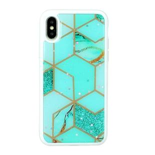 For iPhone X / XS Marble Series Stars Powder Dropping Epoxy TPU Protective Case(Emerald Plaid)