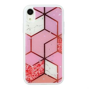 For iPhone XR Marble Series Stars Powder Dropping Epoxy TPU Protective Case(Pink Plaid)