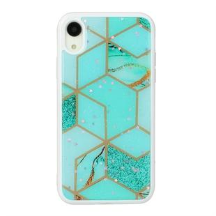 For iPhone XR Marble Series Stars Powder Dropping Epoxy TPU Protective Case(Emerald Plaid)