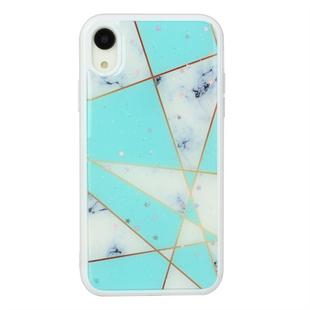 For iPhone XR Marble Series Stars Powder Dropping Epoxy TPU Protective Case(Green White Plaid)