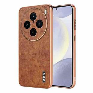 For vivo X100 Pro 5G / X100s Pro AZNS Electroplated Frame Crocodile Texture Full Coverage Phone Case(Brown)