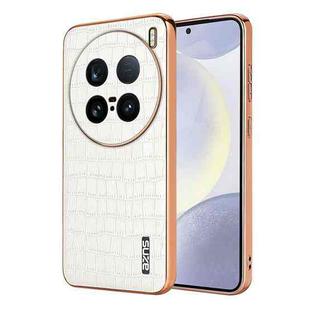 For vivo X100 Ultra AZNS Electroplated Frame Crocodile Texture Full Coverage Phone Case(White)