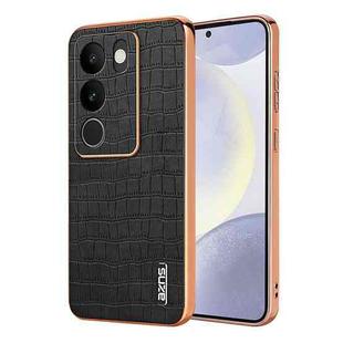 For vivo S17 / S17 Pro / S17t AZNS Electroplated Frame Crocodile Texture Full Coverage Phone Case(Black)