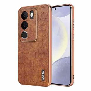 For vivo S17 / S17 Pro / S17t AZNS Electroplated Frame Crocodile Texture Full Coverage Phone Case(Brown)