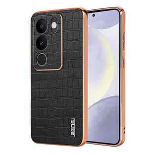 For vivo V29 / V29 Pro AZNS Electroplated Frame Crocodile Texture Full Coverage Phone Case(Black)