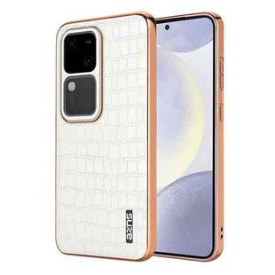 For vivo S18 / S18 Pro AZNS Electroplated Frame Crocodile Texture Full Coverage Phone Case(White)
